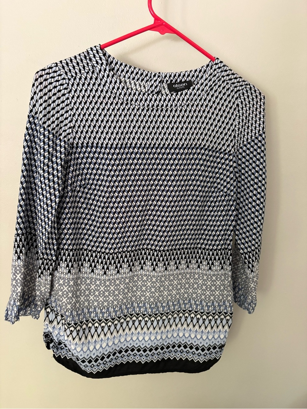 Olsen - Navy and White Patterned Women's Blouse